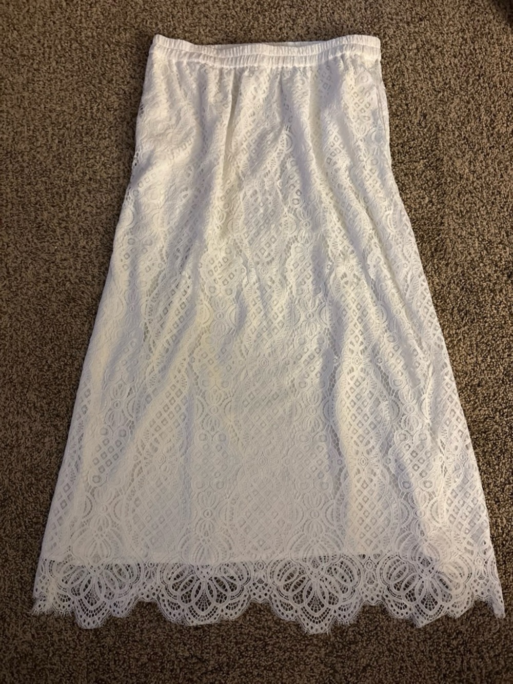 White Lace Maxi Skirt - Feminine Crochet Detail